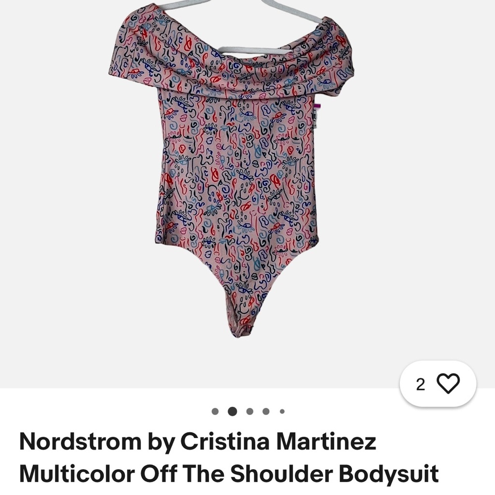 NWT Multicolor Off The Shoulder Bodysuit by Cristina Martinez small spandex